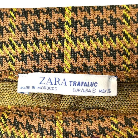 Zara Tan & Mustard Houndstooth Stretchy Crop Pants - Picture 5 of 5